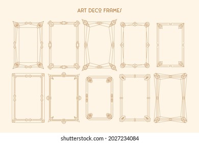 Art Deco Frames Set in Trendy Minimal Liner Style. Vector Borders in 1920s Style for Decoration Postcard, Posters, Menu, Invitation.