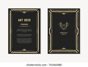 Marcos Art Déco. Estilo vintage, ilustración vectorial. Marco dorado vintage para invitaciones y tarjetas.