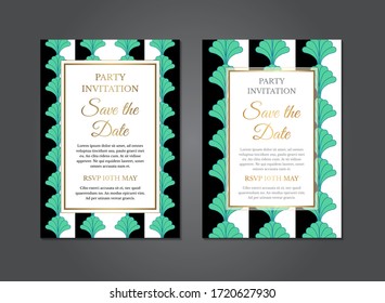 Art Deco Gatsby Modern Green Black  Invitation Design