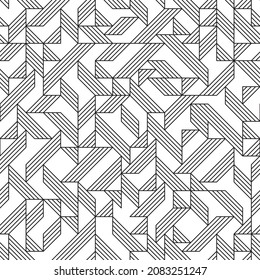 Art deco geometric background with triangles, seamless pattern. Black and white. Line design, editable strokes. Vector illustration, EPS 10