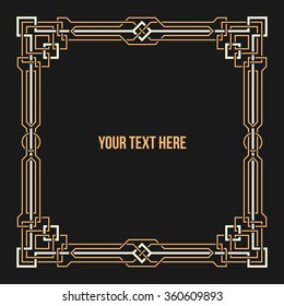 Art Deco geometric border on dark background.