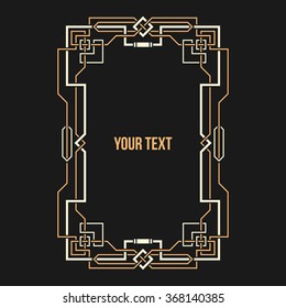 Art Deco geometric border on dark background. Vertical rectangular frame.