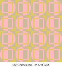 Art deco geometric color block seamless pattern design. Mid century modern pattern with geometric shapes.