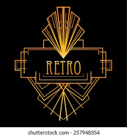 Art deco geometric frame. Golden pattern in 1920's style.