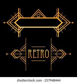 Art deco geometric frame. Golden pattern in 1920's style.