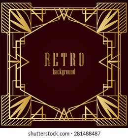 Art deco geometric frame. Retro vector background