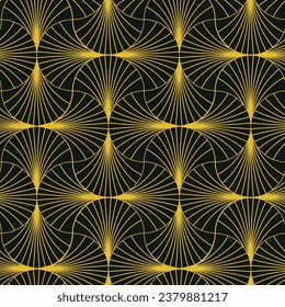 art deco geometric golden fans on scales seamless pattern on black background. For wallpaper, home décor and textile 