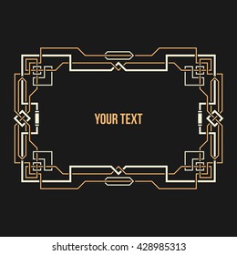 Art Deco geometric horizontal border on dark background. International paper A4 format.