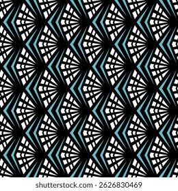 Art Deco - Patrón geométrico (negro, blanco, azul) - Imagen de Vector de repetición; Fácilmente editable; Diseño sin fin; Ilustración colorida. Impresión para papel de regalo, embalaje, etc.