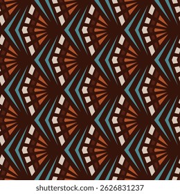 Art Deco - Geometric Pattern (Cream, Orange, Brown, Blue) - Repeating Vector Image; Easily Editable; Endless Design; Colorful lIlustration. Print for Gift Paper, Packaging, etc.