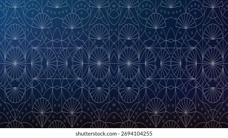 Patrón geométrico art déco con motivos de círculo de ventilador degradado azul oscuro