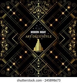 Art deco geometric pattern golden shiny background modern 1920's style