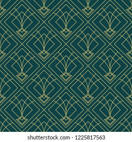 art deco geometric seamless pattern, golden line geometric illustration, wallpaper graphic design vector