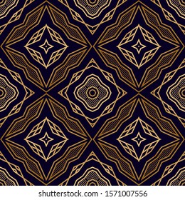 Art Deco Geometric Seamless Pattern. Fashion Vintage Ornament.  Seamless Pattern with Geometric Shapes. Nouveau Interior Texture. Fashion Lattice Ornament.