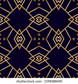 Art Deco Geometric Seamless Pattern. Fashion Retro Background. Seamless Pattern in Art Deco Style with Gold. Chic Print Texture. Ornament with Mosaic Shapes.