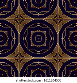 Art Deco Geometric Seamless Pattern. Retro Background in Elegant Chic Style. Geometric Tiles Pattern with Ornamental Lines. Vintage Interior Texture. Background with Antique Motif.