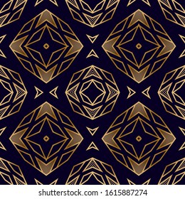Art Deco Geometric Seamless Pattern. Fashion Vintage Ornament.  Seamless Pattern with Geometric Shapes. Nouveau Interior Texture. Background with Antique Motif.