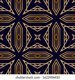 Art Deco Geometric Seamless Pattern. Retro Background in Elegant Chic Style. Seamless Pattern in Art Deco Style with Gold. Nouveau Interior Texture. Background with Antique Motif.