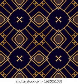 Art Deco Geometric Seamless Pattern. Vintage Print Texture. Art Deco Pattern with Mosaic Lines and Stripes. Elegant Decorative Texture. Retro Mosaic Background.