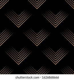 Art deco geometric seamless pattern in black and gold colors. Vector print.