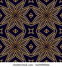 Art Deco Geometric Seamless Pattern. Fashion Retro Background. Geometric Lattice Pattern with Gold. Chic Print Texture. Ornament with Mosaic Shapes.