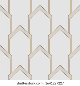 Art deco geometric seamless pattern with golden and grey. 