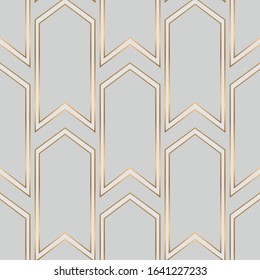 Art deco geometric seamless pattern with golden and grey. 