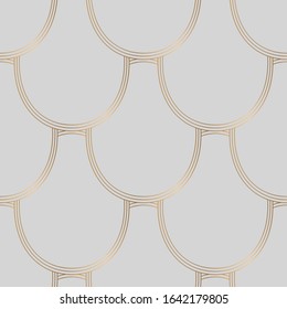 Diseño Art deco geométrico sin fisuras con dorado y gris.
