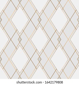 Art deco geometric seamless pattern with golden and grey.