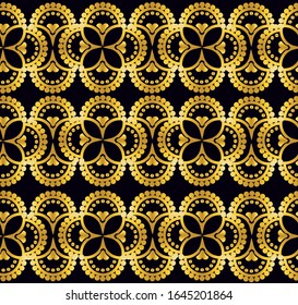 Patrón de textura de estilo geométrico Art Déco sobre fondo negro. 20 retro. Lujo sin fisuras. Rhombus dorado/adorno floral. Vector vectorial vintado Art Deco en color negro y dorado