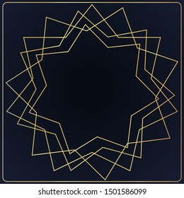 Art Deco geometric vector golden shiny frame isolated on background. Luxury and realistic decorative rectangle with perfect lines. Beautiful template with abstract concept for web, logo, brand.