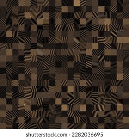 Art Deco Geometric Vector Seamless Pattern. Random Rotated Lines in Square Tiles Memphis Design. Trendy Texture with Lines. Abstract Geometric Vector Background.
