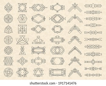 Art Deco Geometrical Shapes. Modern Design Elements For Emblems And Logotypes Triangles Circles Dividers Frames And Arrows Recent Vector Templates