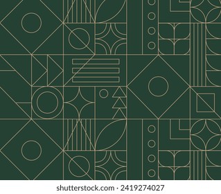 Art deco geometrical vintage pattern drawing in green palette.