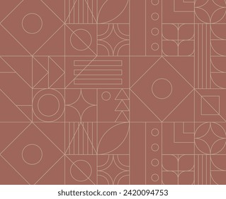 Art deco geometrical vintage pattern drawing in coral palette.