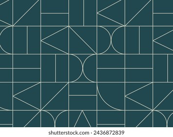 Art deco geometrical vintage pattern drawing on green background.