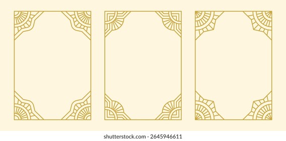 Quadros de design de linha de geometria Art Deco inspirados no estilo do antigo império romano. Vintage delinear decoração dourada. Os caminhos não são expandidos. Ilustração vetorial EPS 10.