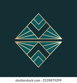 Art Deco geometry logo emblem. Abstract style icon. Decorative line elements. Ornamental design illustration. Striped triangle, rhombus symbol. Geometric decoration