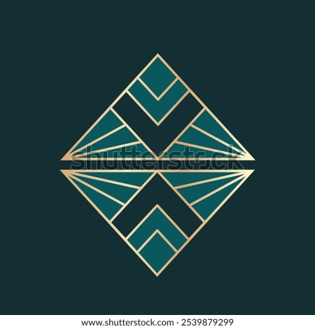 Art Deco geometry logo emblem. Abstract style icon. Decorative line elements. Ornamental design illustration. Striped triangle, rhombus symbol. Geometric decoration