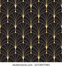 Art Deco gold fan pattern. Luxury  geometric decor on black background. 