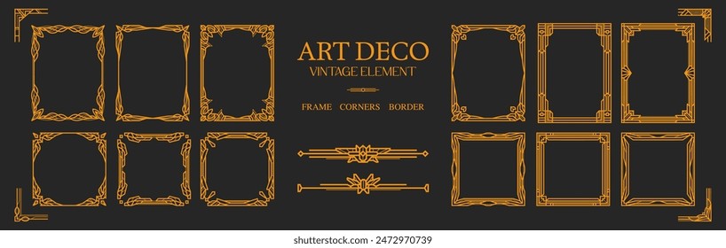 Art Deco gold Frame Corners Border , vintage frame , ornament frame ,line geometric luxury frames , wedding banner label card geometric background vector illustration