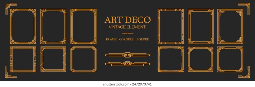 Art Deco gold Frame Corners Border , vintage frame , ornament frame ,line geometric luxury frames , wedding banner label card geometric background vector illustration