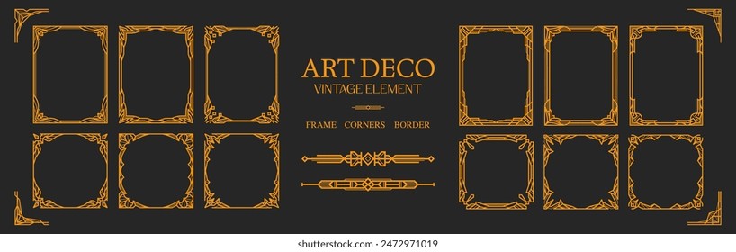 Art Deco oro Marco esquinas borde , marco vintage , marco de ornamento , línea geométrica marcos de lujo , etiqueta de Anuncio de boda tarjeta de fondo geométrico Ilustración vectorial