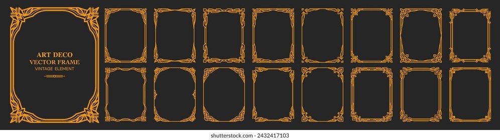 Art Deco gold frame , vintage frame , ornament frame ,line geometric luxury frames , wedding banner label card geometric background vector illustration