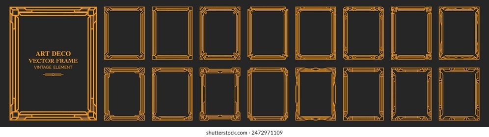 Art Deco gold frame , vintage frame , ornament frame ,line geometric luxury frames , wedding banner label card geometric background vector illustration	