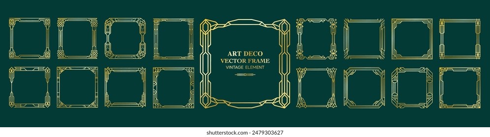 Art Deco Goldrahmen , , Klassischer Antikrahmen , Ornamentrahmen , Liniengeometrische Luxusrahmen , Hochzeit Banner Label Card Geometrische Hintergrund Vektorillustration