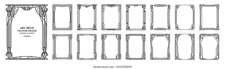 Art Deco marco de oro, marco vintage, marco de adorno, línea de marcos geométricos de lujo, tarjeta de Anuncio de novia Ilustración vectorial de fondo geométrica