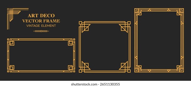 Art Deco gold frame , vintage frame , ornament frame ,line geometric luxury frames , wedding banner label card geometric background vector illustration