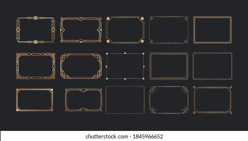 Art Deco gold frames and borders collection. Trendy Gatsby design elements. Retro style Isolated Vector elements.