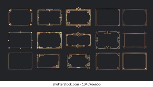 Art Deco gold frames and borders collection. Trendy Gatsby design elements. Retro style Isolated Vector elements.